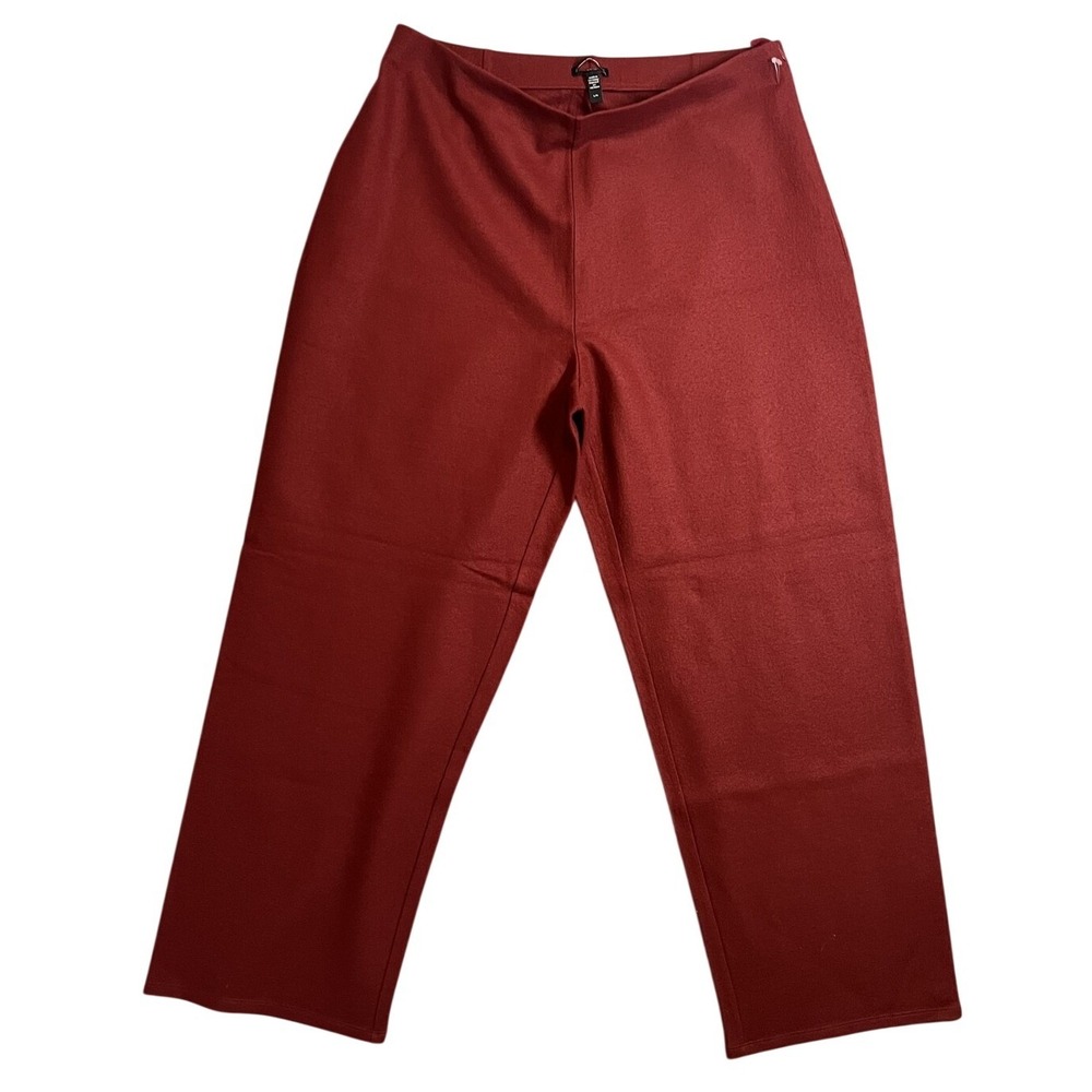 Women's Burgundy Wide Leg Crop Pants Side Zip Stretch L/G (Large) - Picture 1 of 8